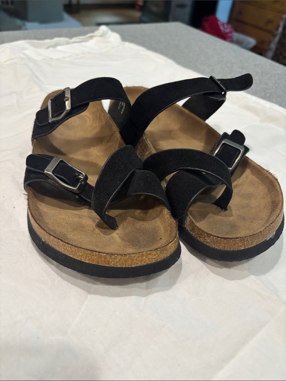 Aeropostale Black Suede Multi-Strap Footbed Sandals